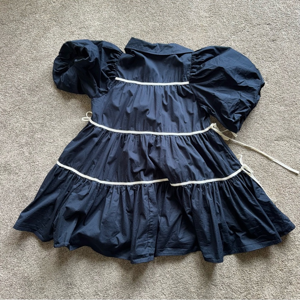 Sofie the Label Navy Women's Dress with Puff Sleeves Size Medium Cottagecore - Picture 5 of 10